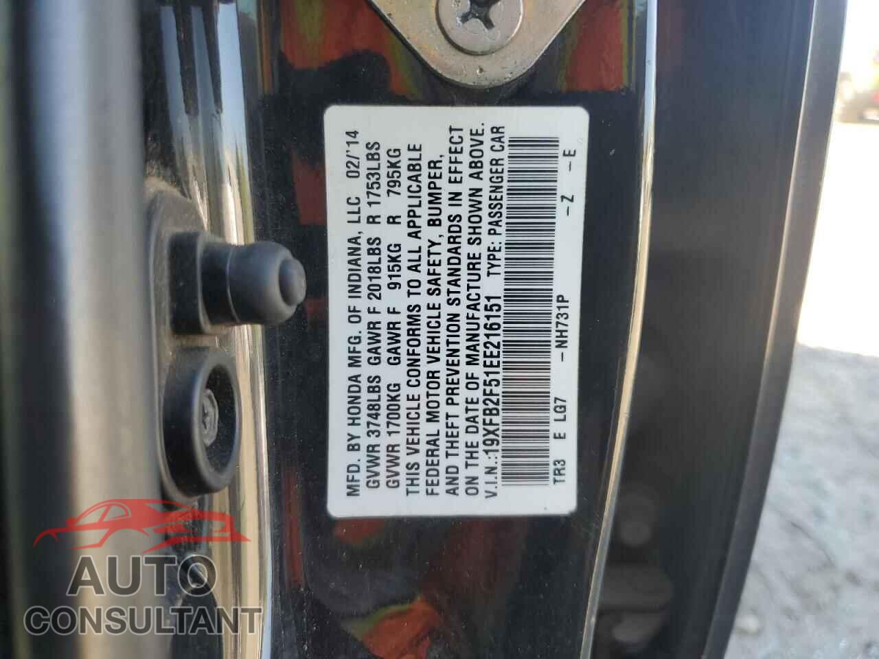 HONDA CIVIC 2014 - 19XFB2F51EE216151