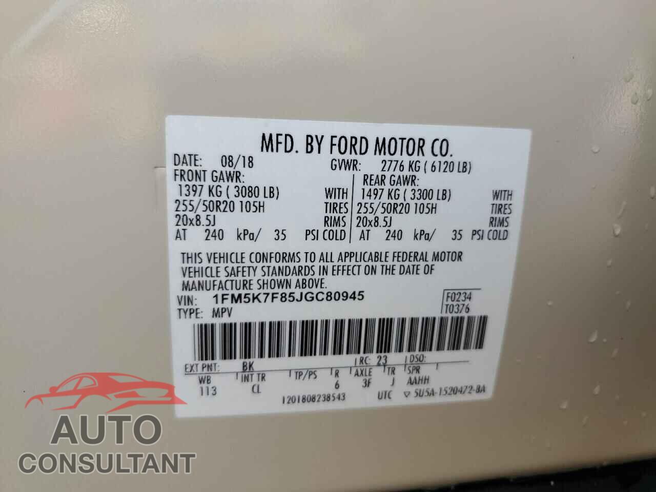 FORD EXPLORER 2018 - 1FM5K7F85JGC80945