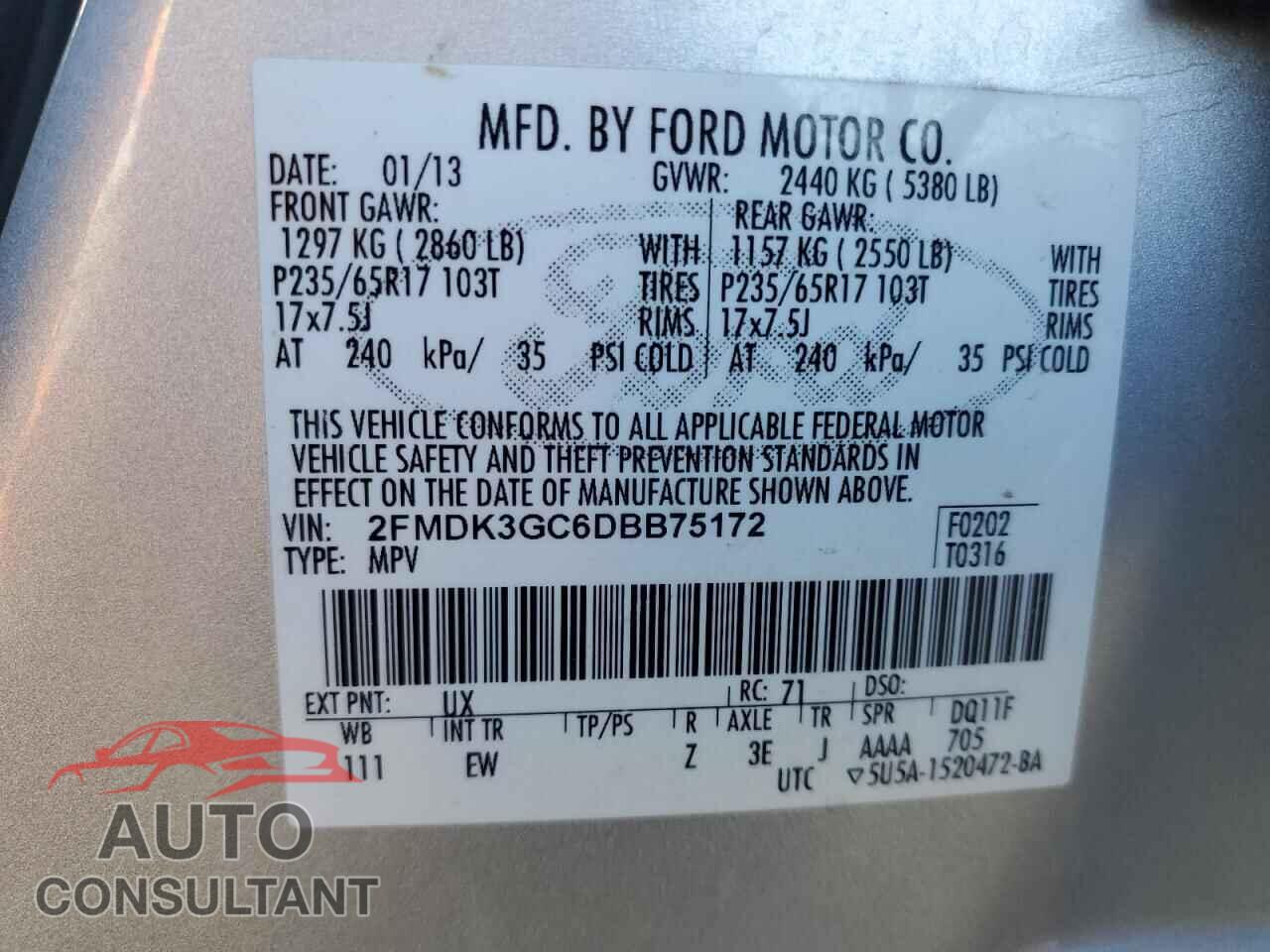 FORD EDGE 2013 - 2FMDK3GC6DBB75172