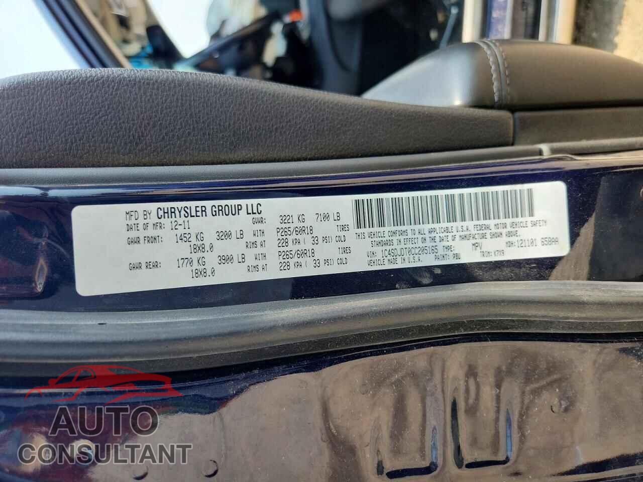 DODGE DURANGO 2012 - 1C4SDJDT0CC205165