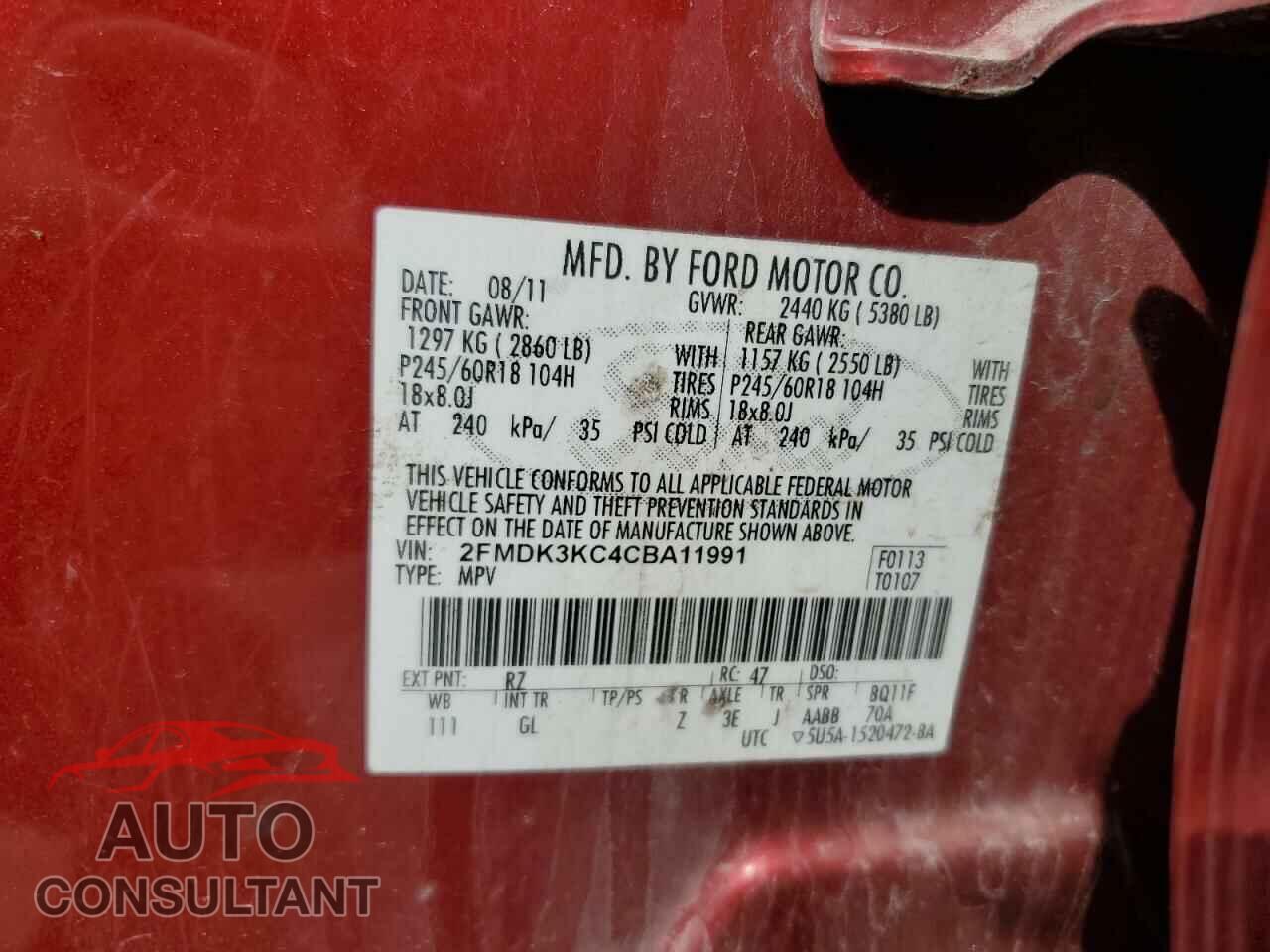 FORD EDGE 2012 - 2FMDK3KC4CBA11991
