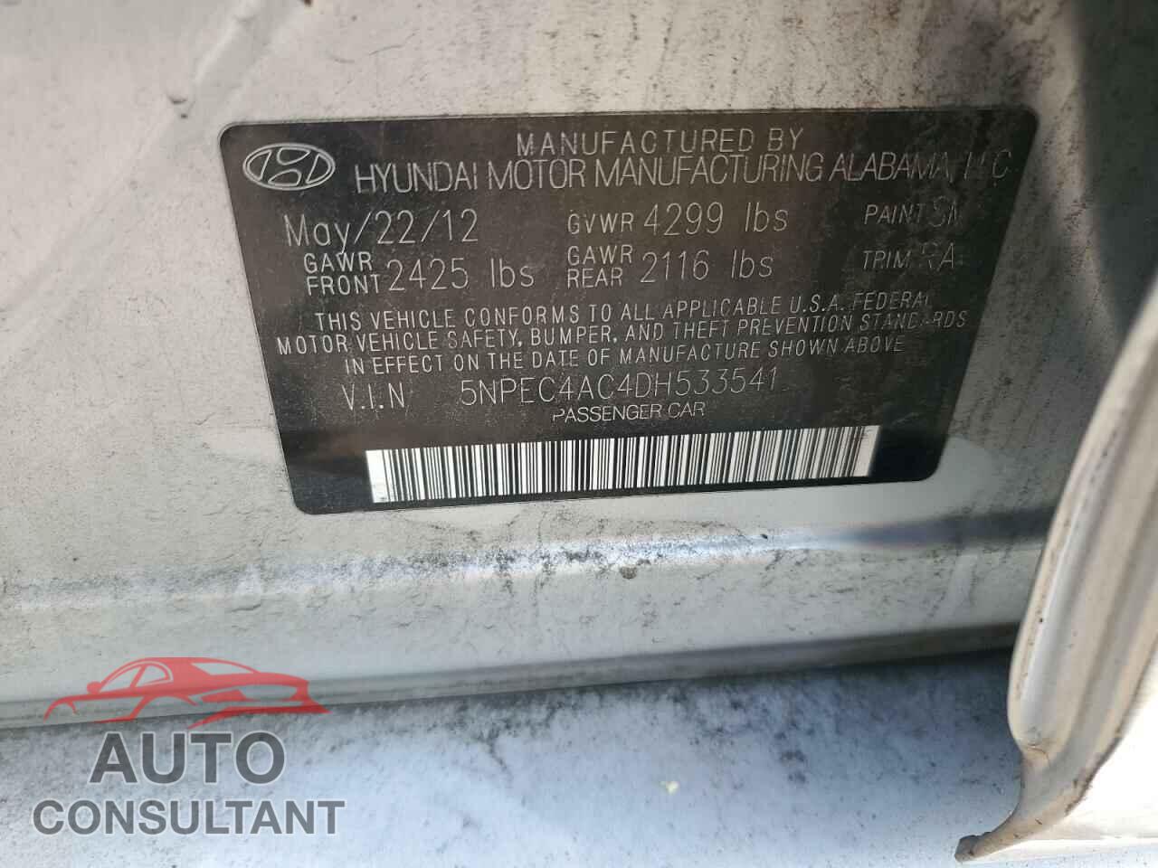 HYUNDAI SONATA 2013 - 5NPEC4AC4DH533541