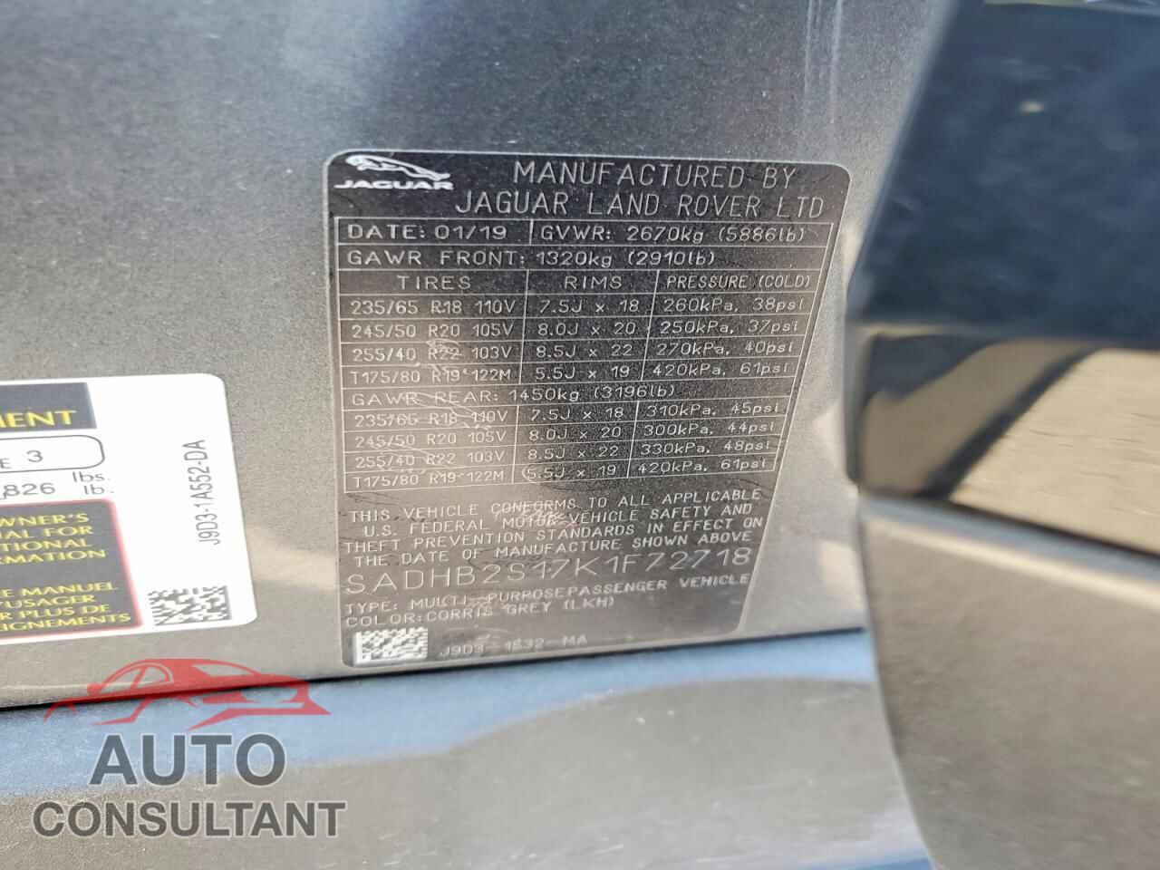 JAGUAR I-PACE 2019 - SADHB2S17K1F72718