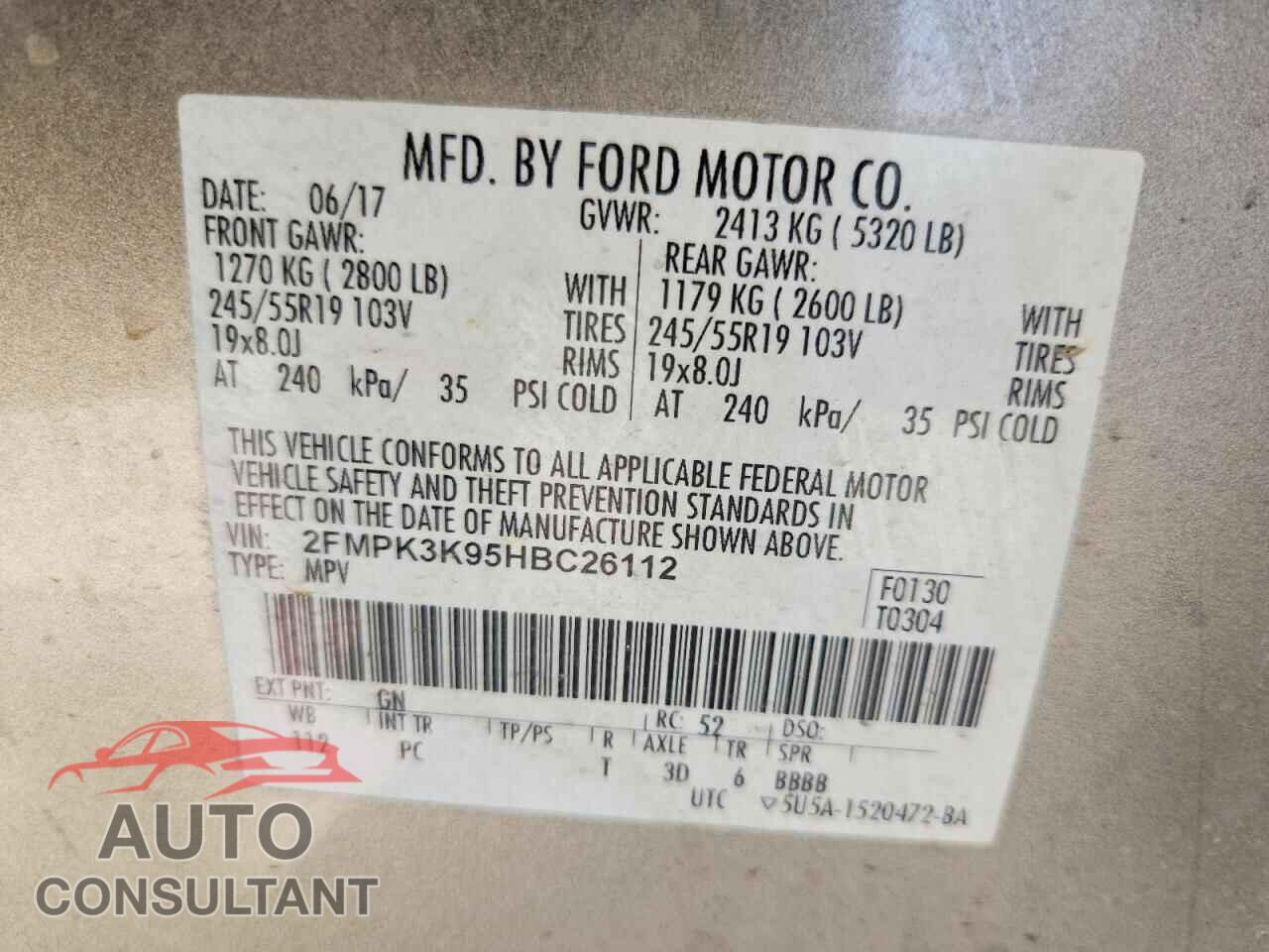 FORD EDGE 2017 - 2FMPK3K95HBC26112