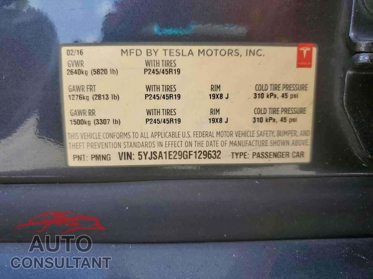 TESLA MODEL S 2016 - 5YJSA1E29GF129632