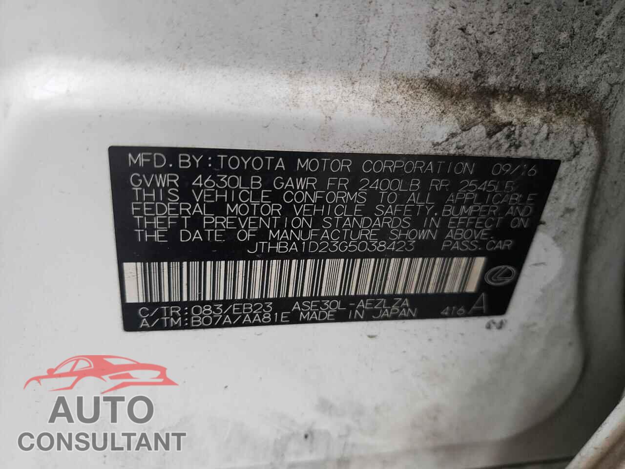 LEXUS IS 2016 - JTHBA1D23G5038423