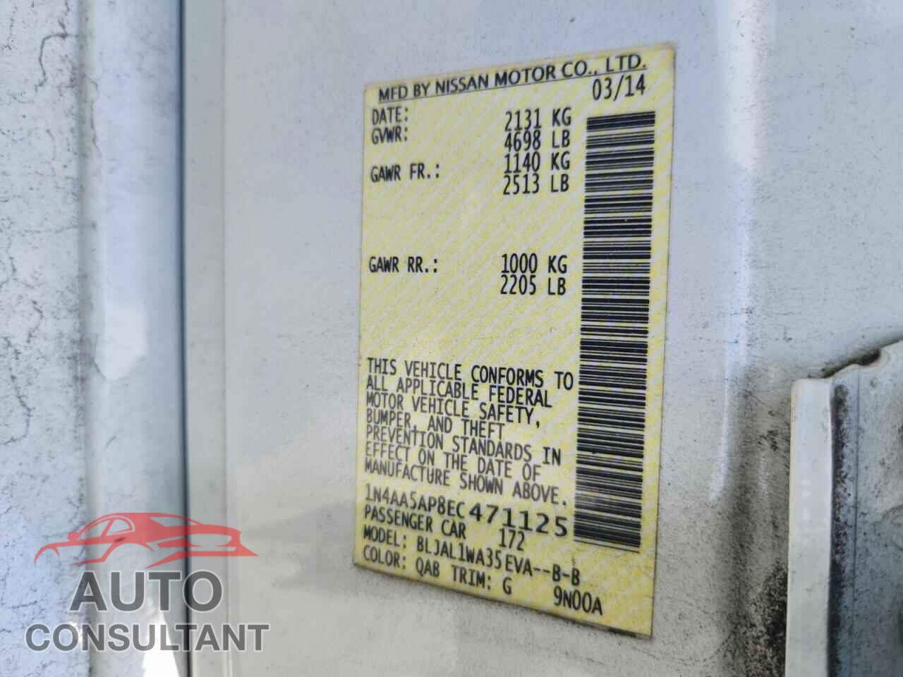 NISSAN MAXIMA 2014 - 1N4AA5AP8EC471125