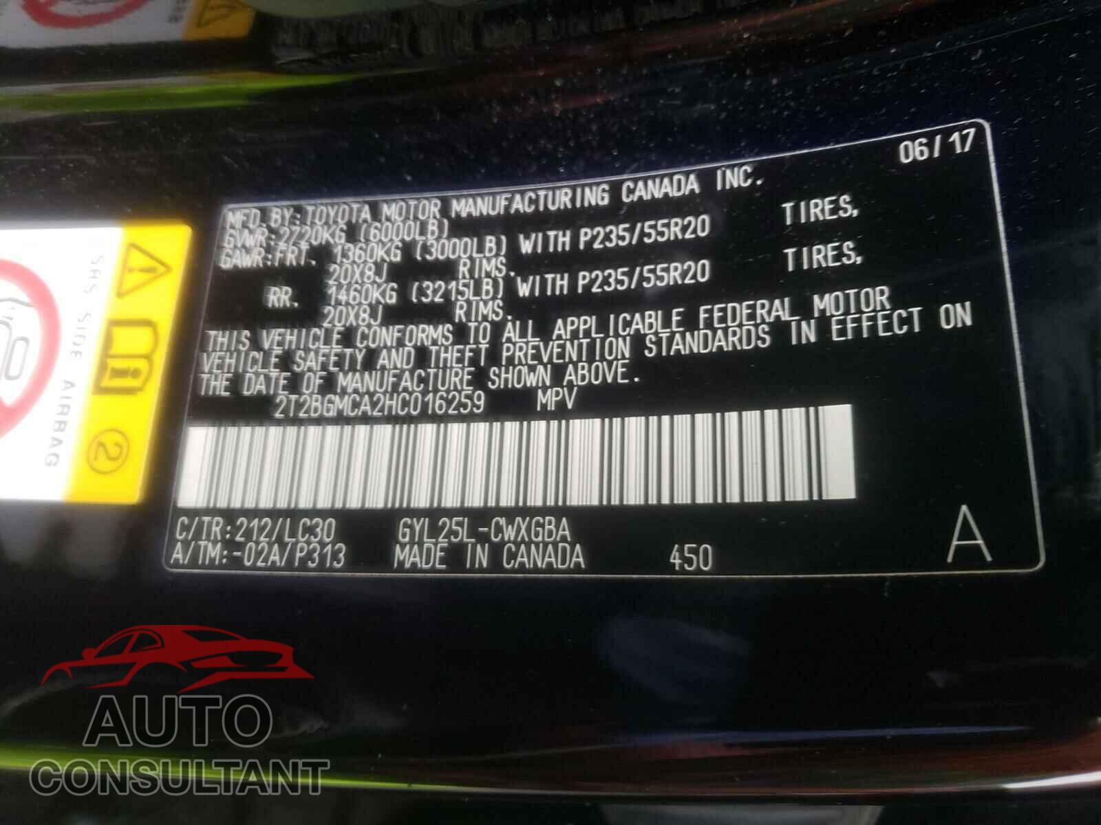 LEXUS RX450 2017 - 2T2BGMCA2HC016259