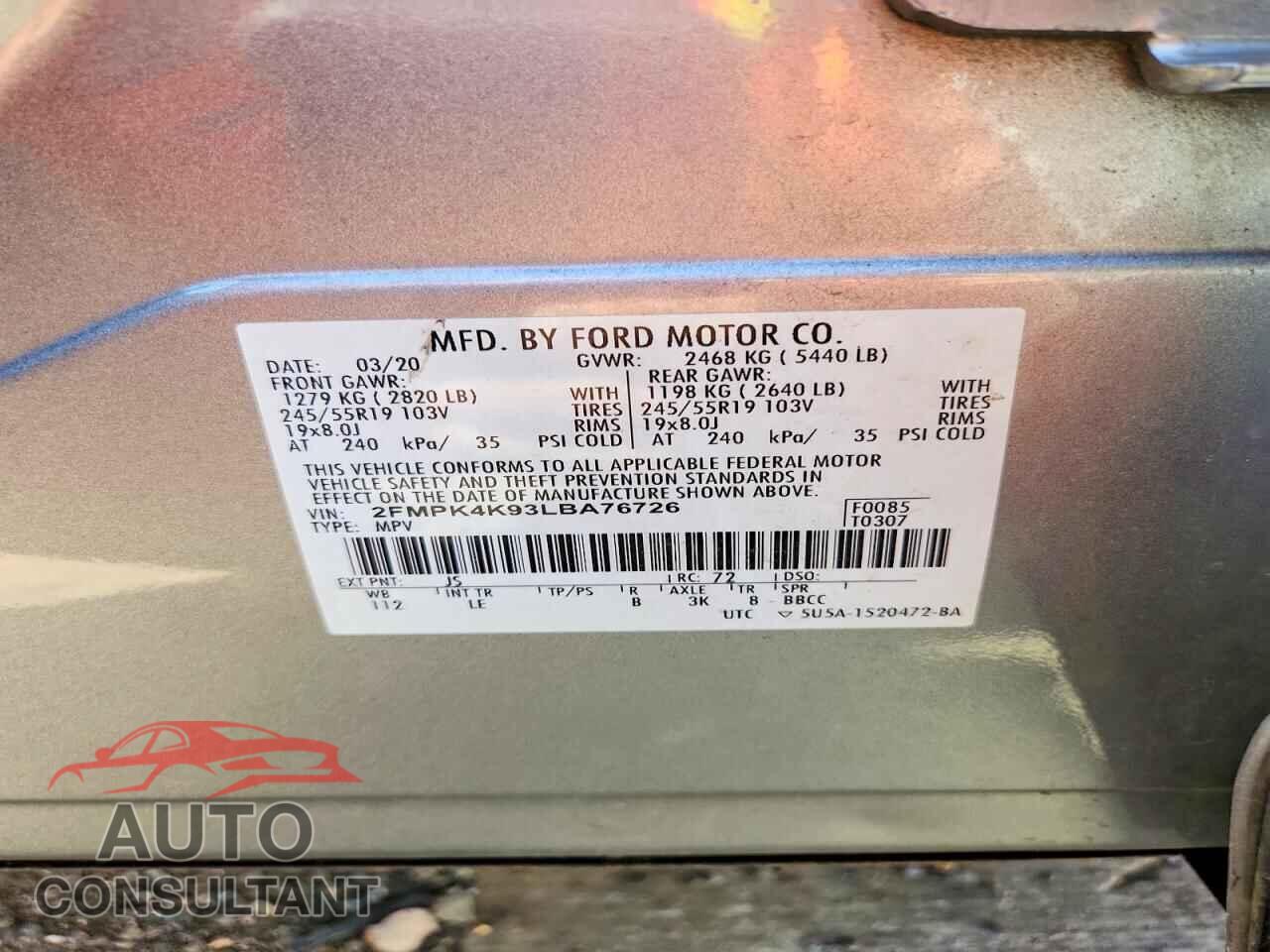 FORD EDGE 2020 - 2FMPK4K93LBA76726