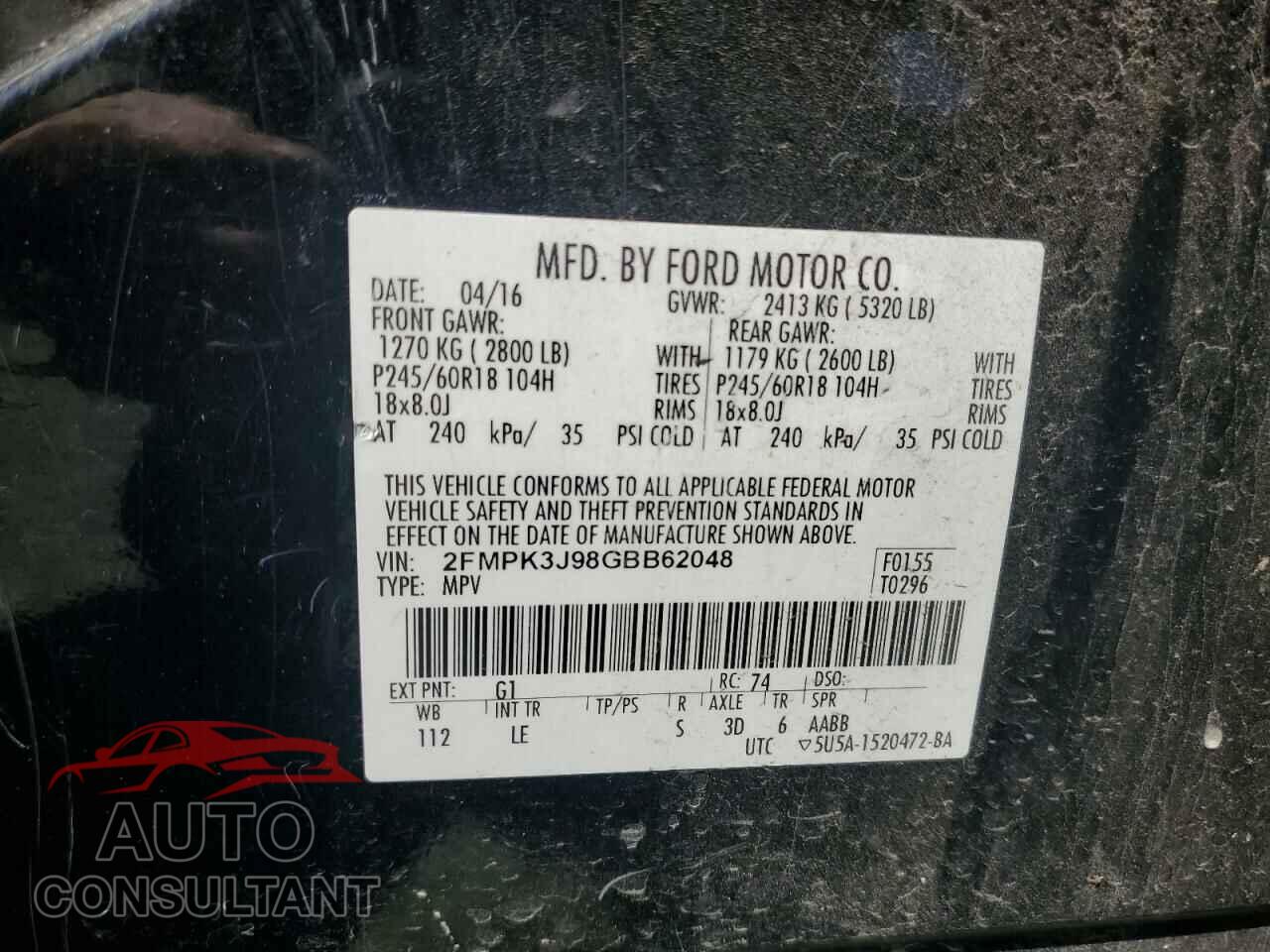 FORD EDGE 2016 - 2FMPK3J98GBB62048