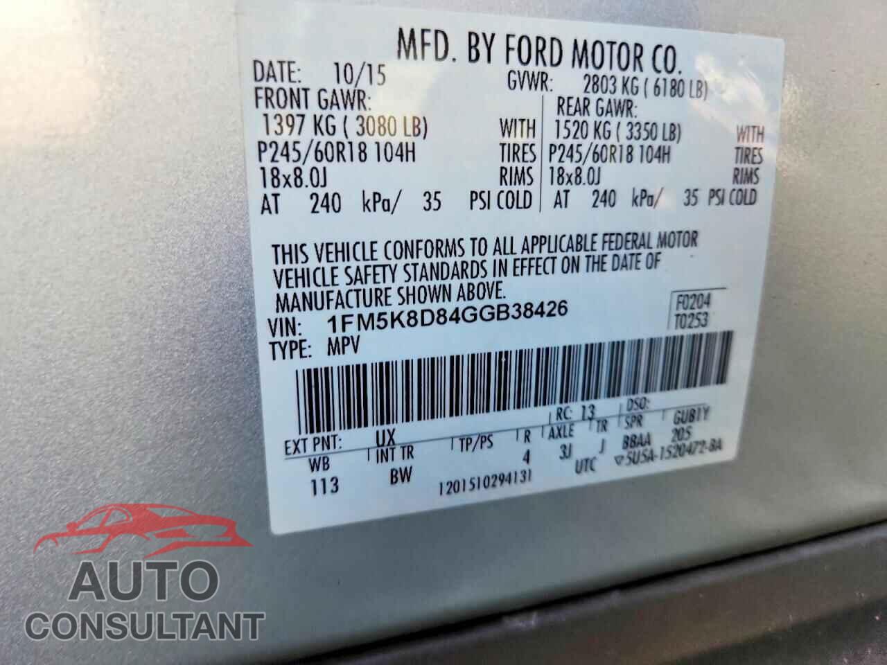 FORD EXPLORER 2016 - 1FM5K8D84GGB38426