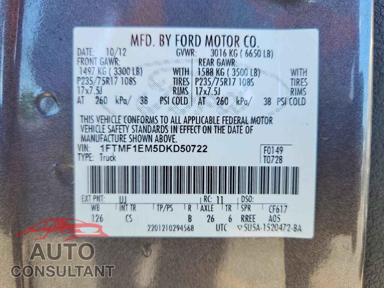 FORD F150 2013 - 1FTMF1EM5DKD50722