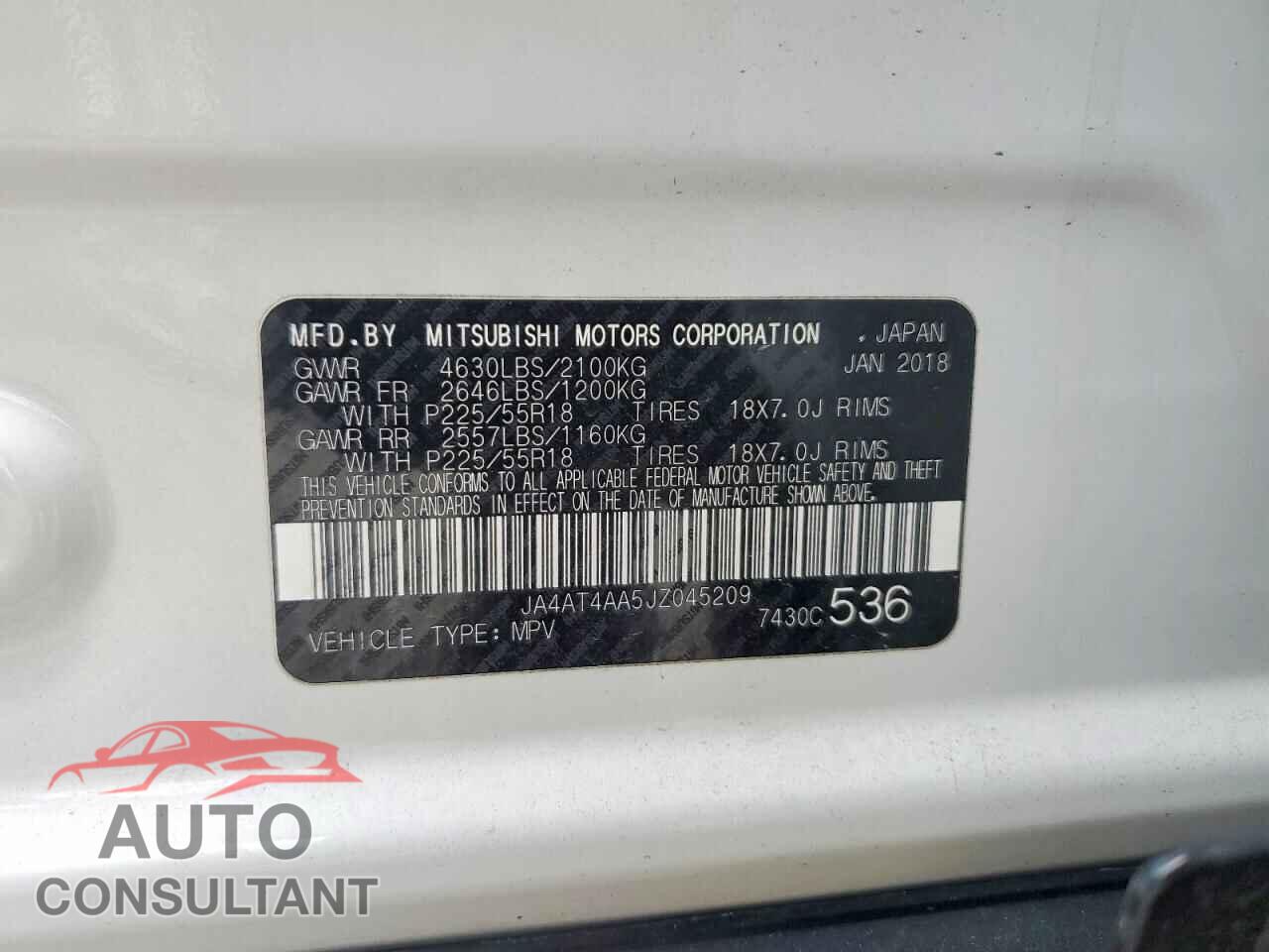 MITSUBISHI ECLIPSE 2018 - JA4AT4AA5JZ045209