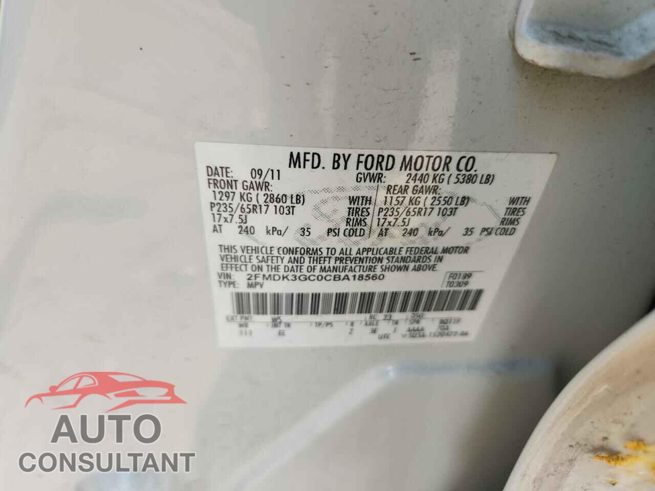 FORD EDGE 2012 - 2FMDK3GC0CBA18560