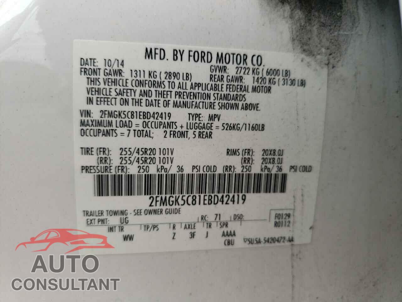 FORD FLEX 2014 - 2FMGK5C81EBD42419