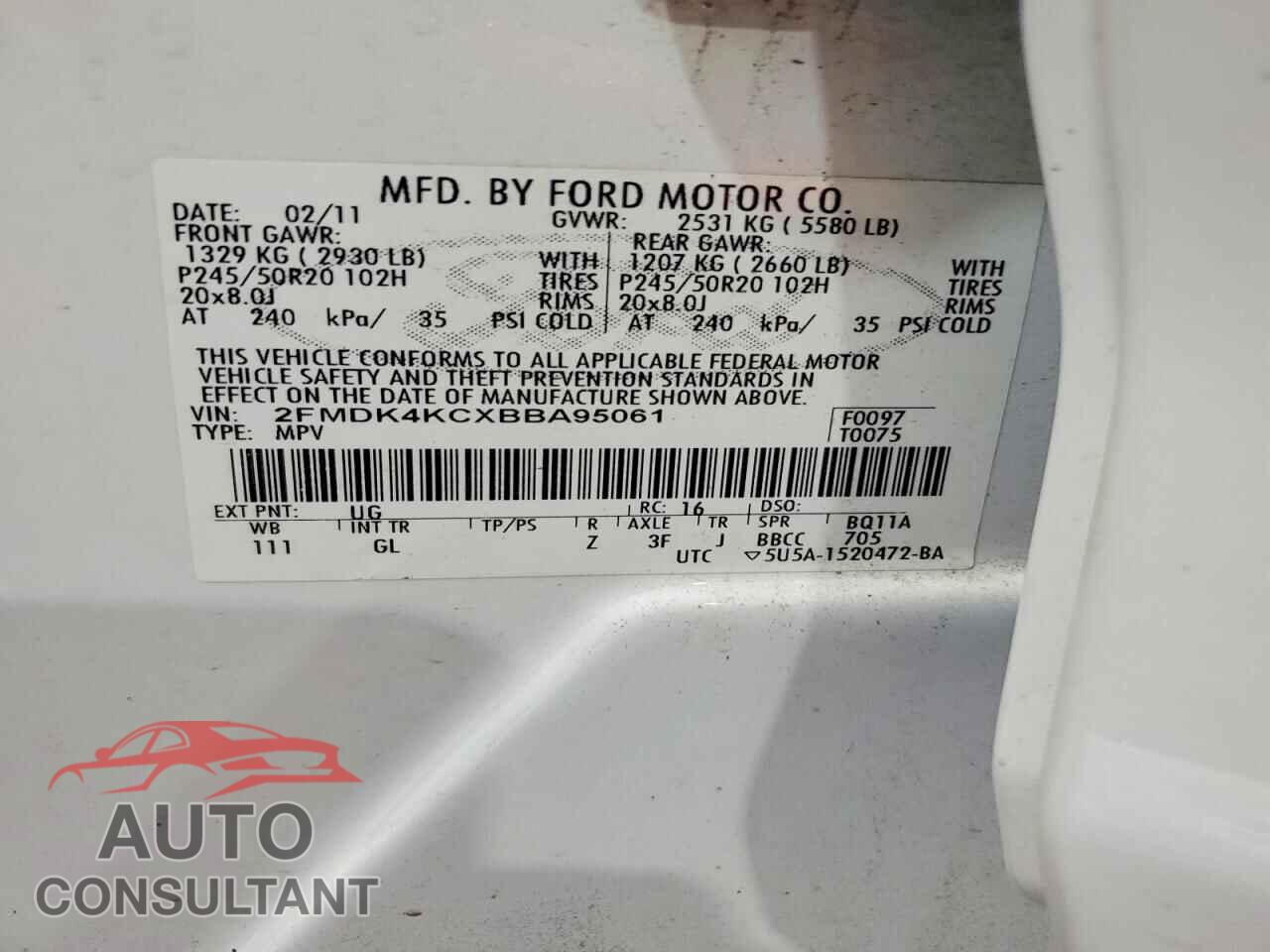 FORD EDGE 2011 - 2FMDK4KCXBBA95061
