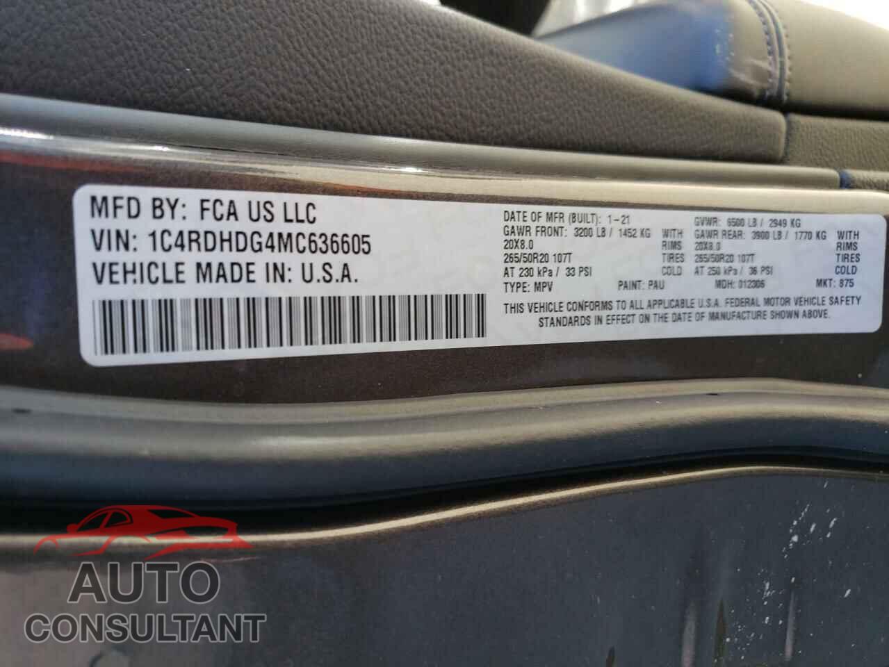 DODGE DURANGO 2021 - 1C4RDHDG4MC636605