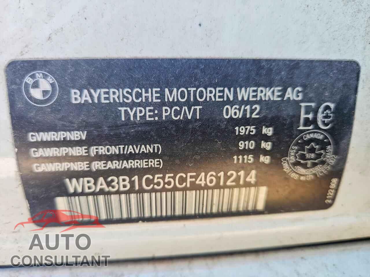 BMW 3 SERIES 2012 - WBA3B1C55CF461214
