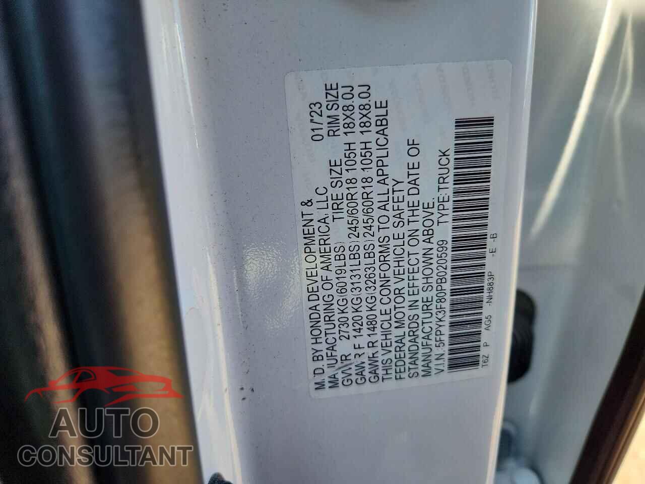 HONDA RIDGELINE 2023 - 5FPYK3F80PB020599