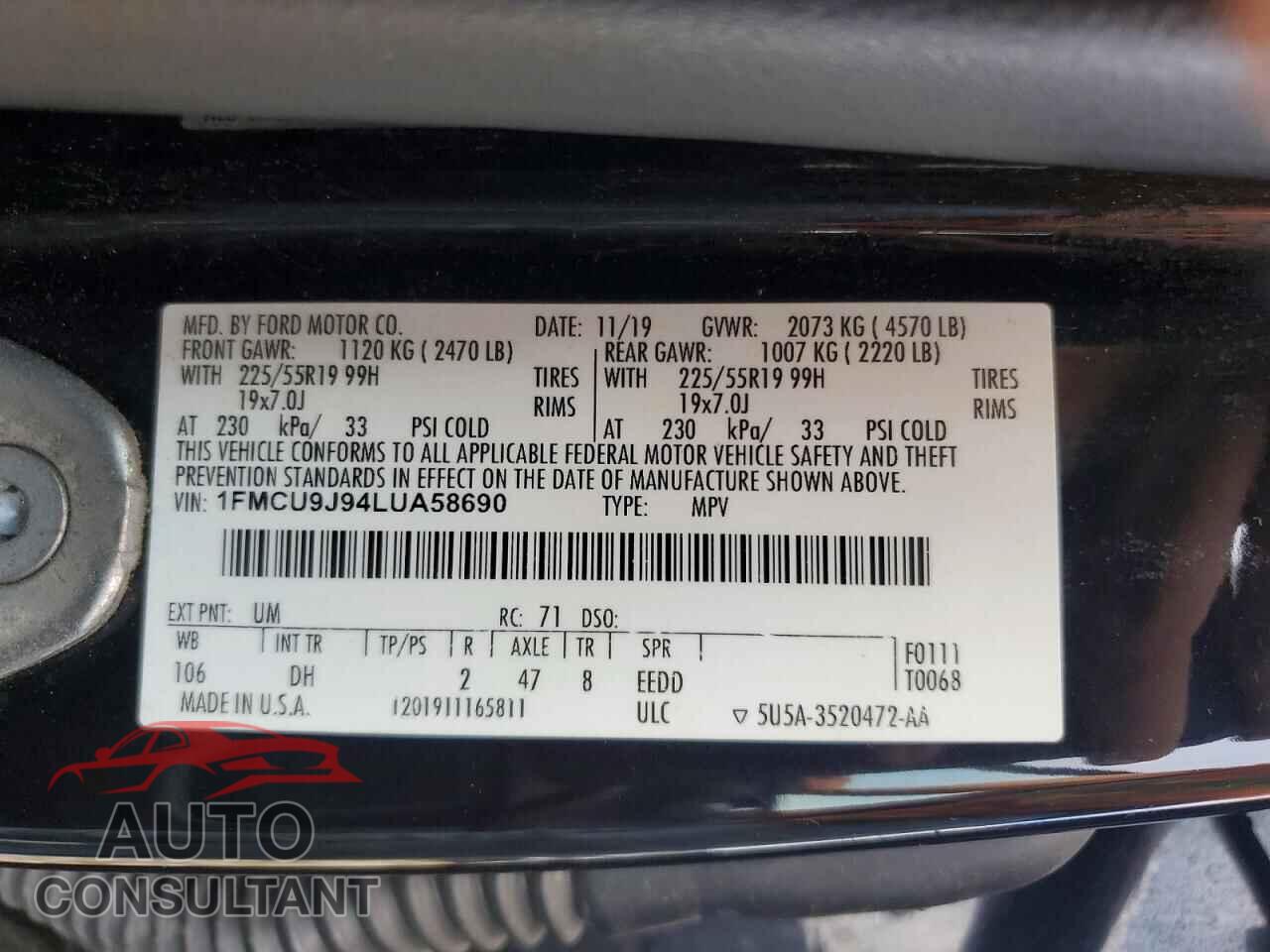 FORD ESCAPE 2020 - 1FMCU9J94LUA58690