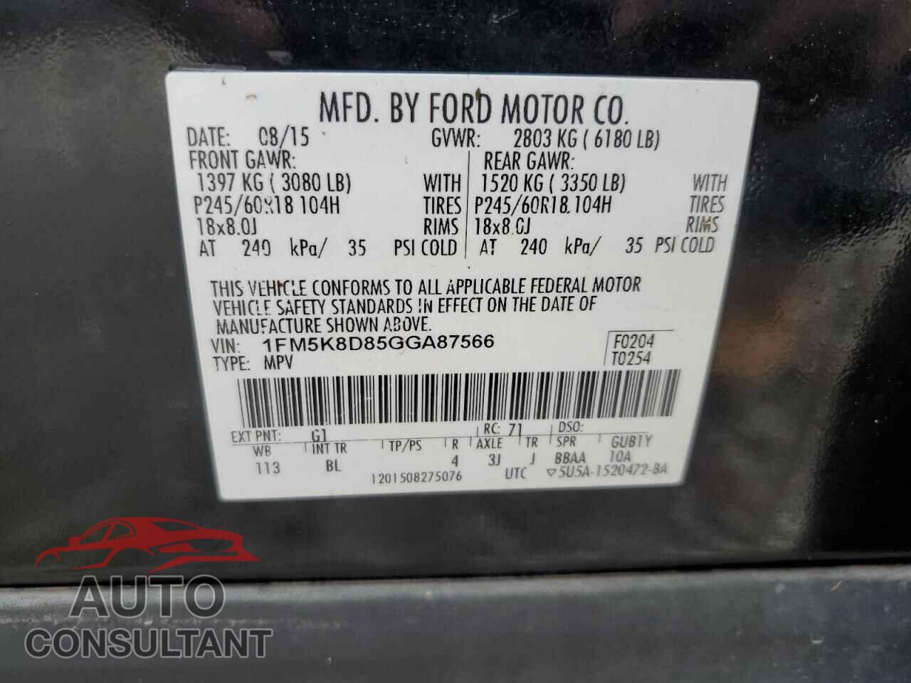 FORD EXPLORER 2016 - 1FM5K8D85GGA87566