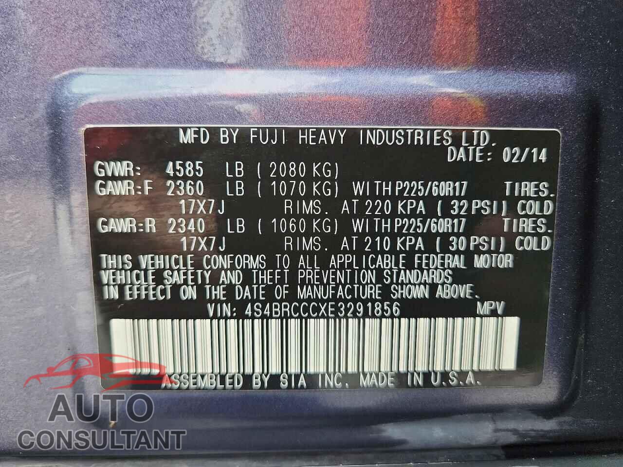 SUBARU OUTBACK 2014 - 4S4BRCCCXE3291856