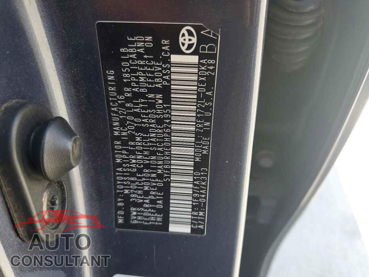 TOYOTA COROLLA 2017 - 5YFBURHE0HP624951