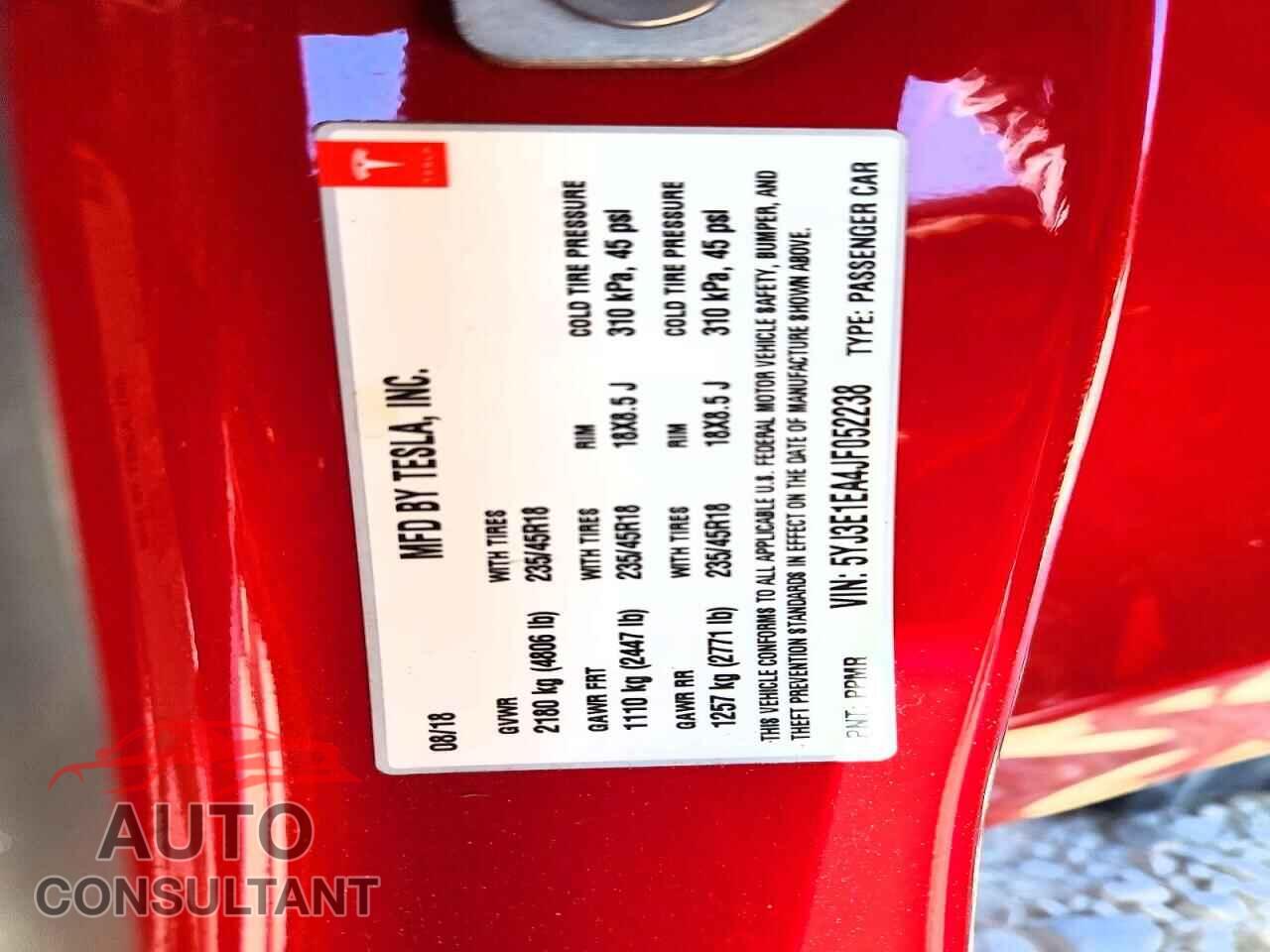 TESLA MODEL 3 2018 - 5YJ3E1EA4JF052238