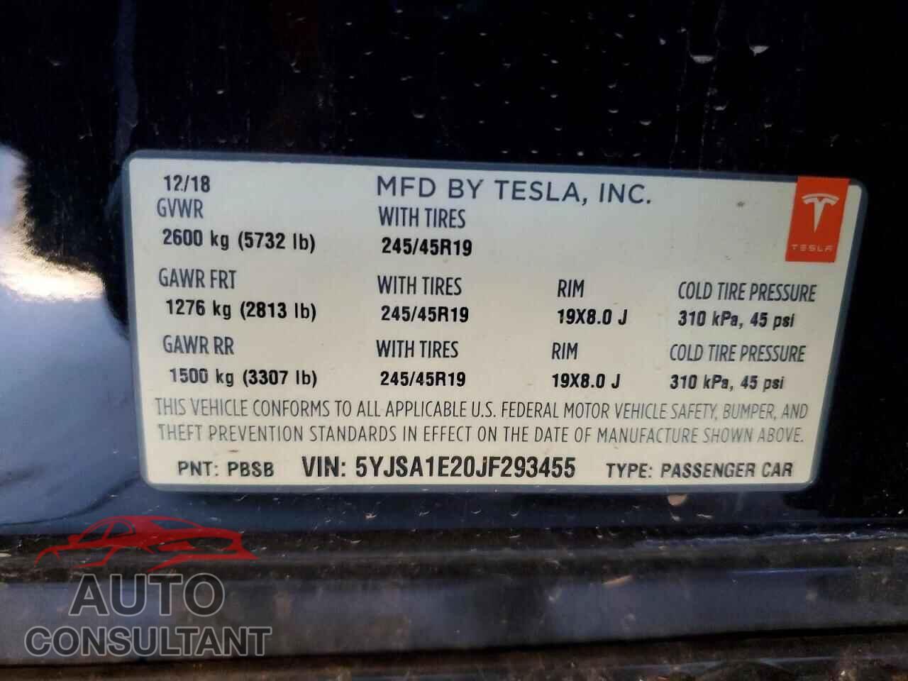 TESLA MODEL S 2018 - 5YJSA1E20JF293455