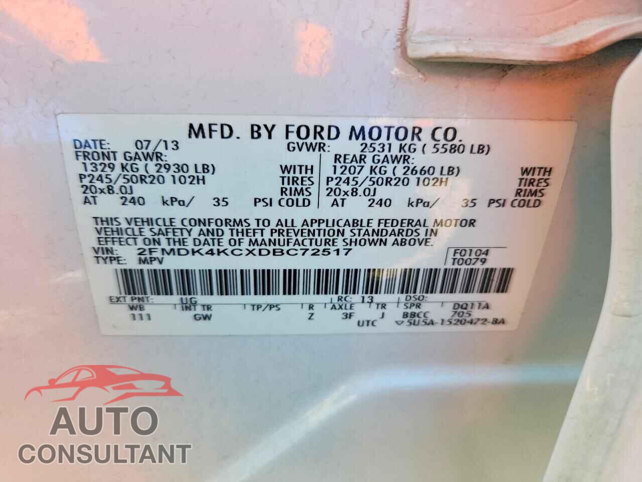 FORD EDGE 2013 - 2FMDK4KCXDBC72517