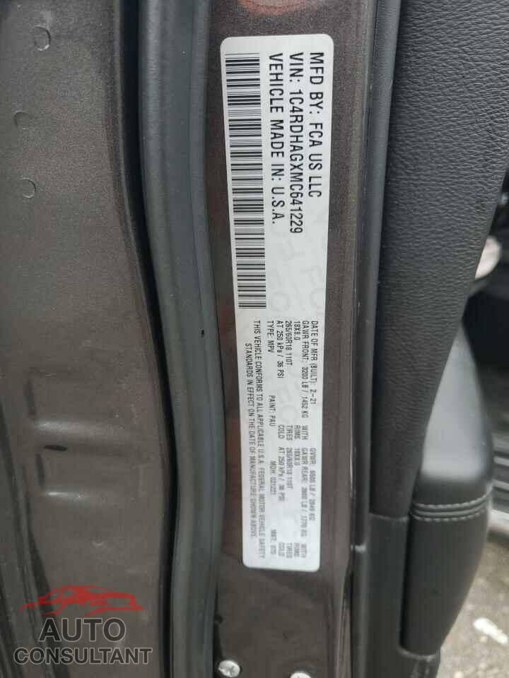 DODGE DURANGO 2021 - 1C4RDHAGXMC641229