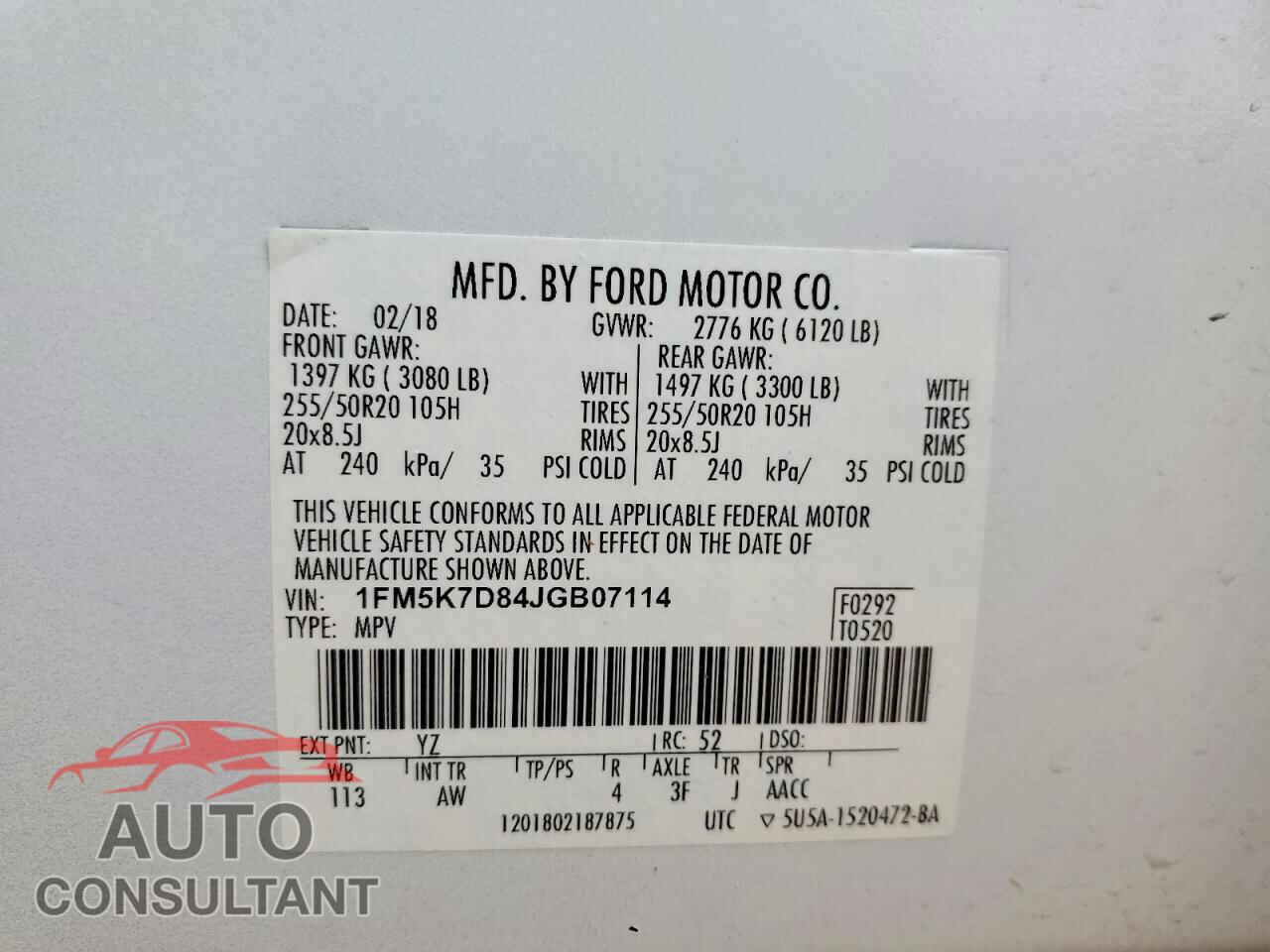 FORD EXPLORER 2018 - 1FM5K7D84JGB07114