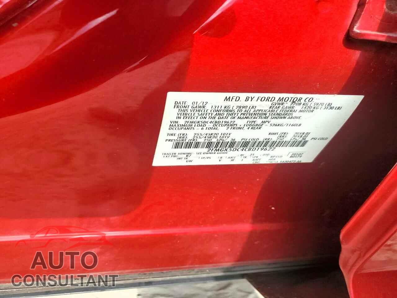 FORD FLEX 2012 - 2FMGK5DC4CBD19622
