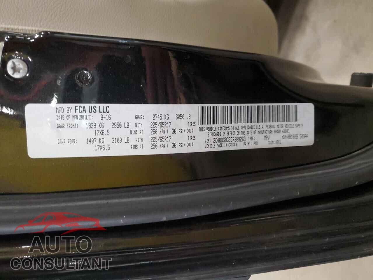 DODGE CARAVAN 2016 - 2C4RDGBG3GR389263