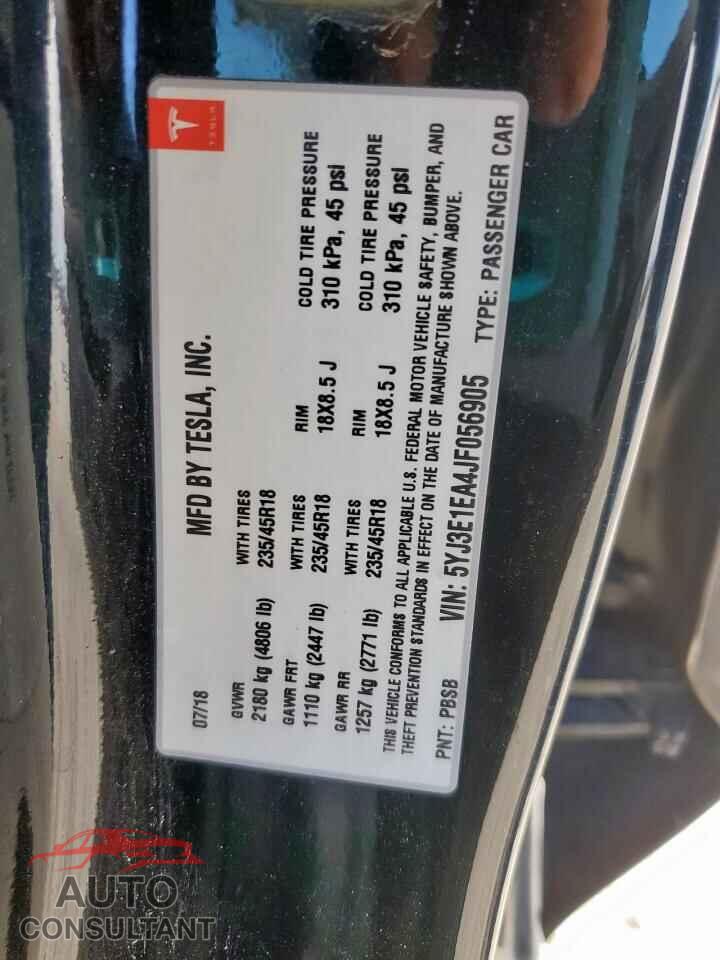 TESLA MODEL 3 2018 - 5YJ3E1EA4JF056905