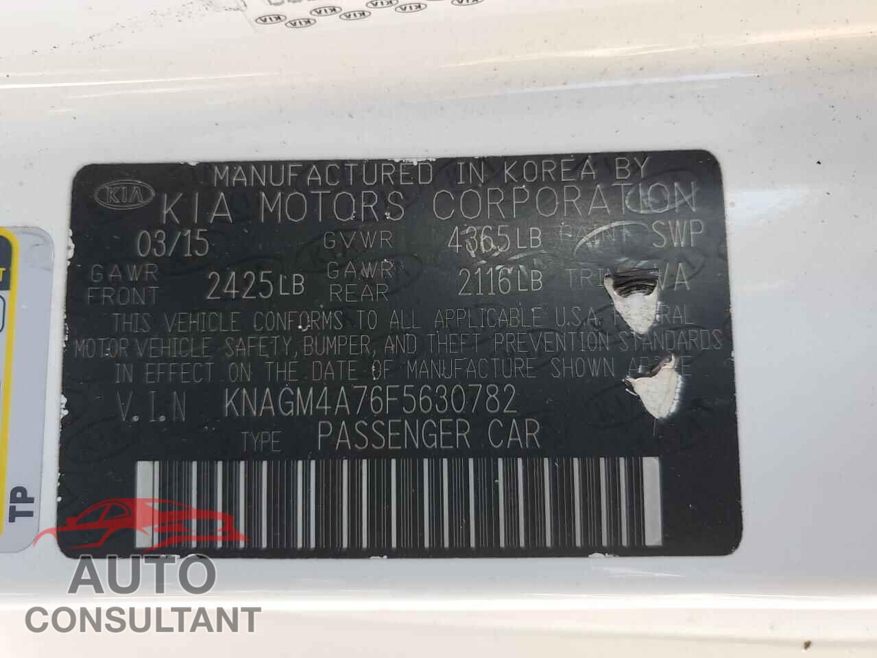KIA OPTIMA 2015 - KNAGM4A76F5630782