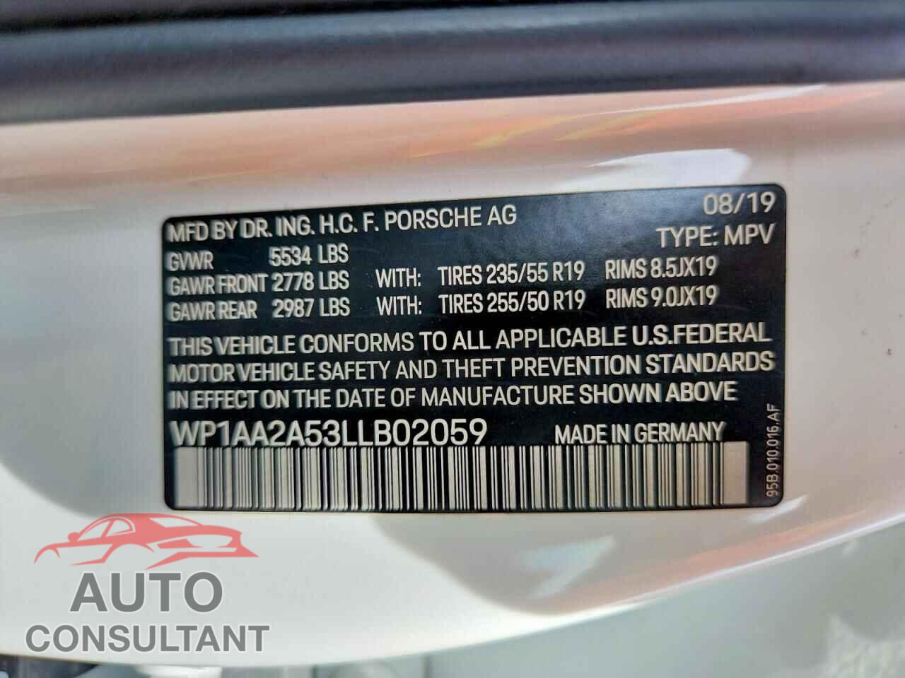 PORSCHE MACAN 2020 - WP1AA2A53LLB02059