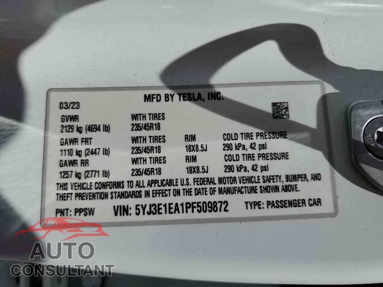 TESLA MODEL 3 2023 - 5YJ3E1EA1PF509872