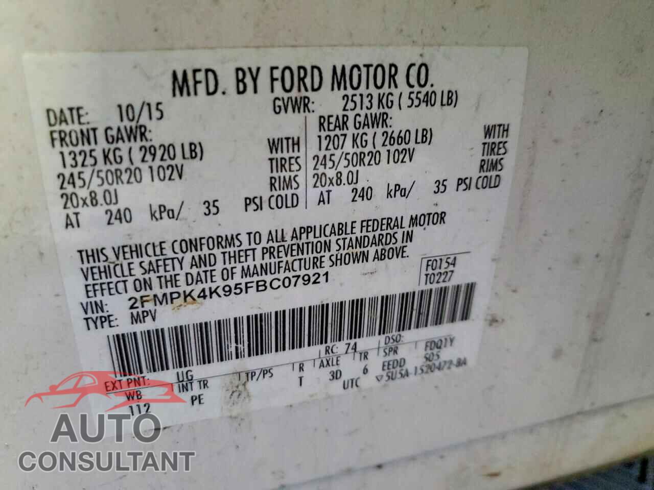 FORD EDGE 2015 - 2FMPK4K95FBC07921