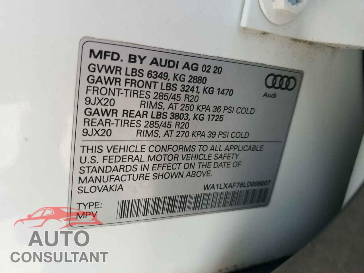 AUDI Q7 2020 - WA1LXAF76LD006007