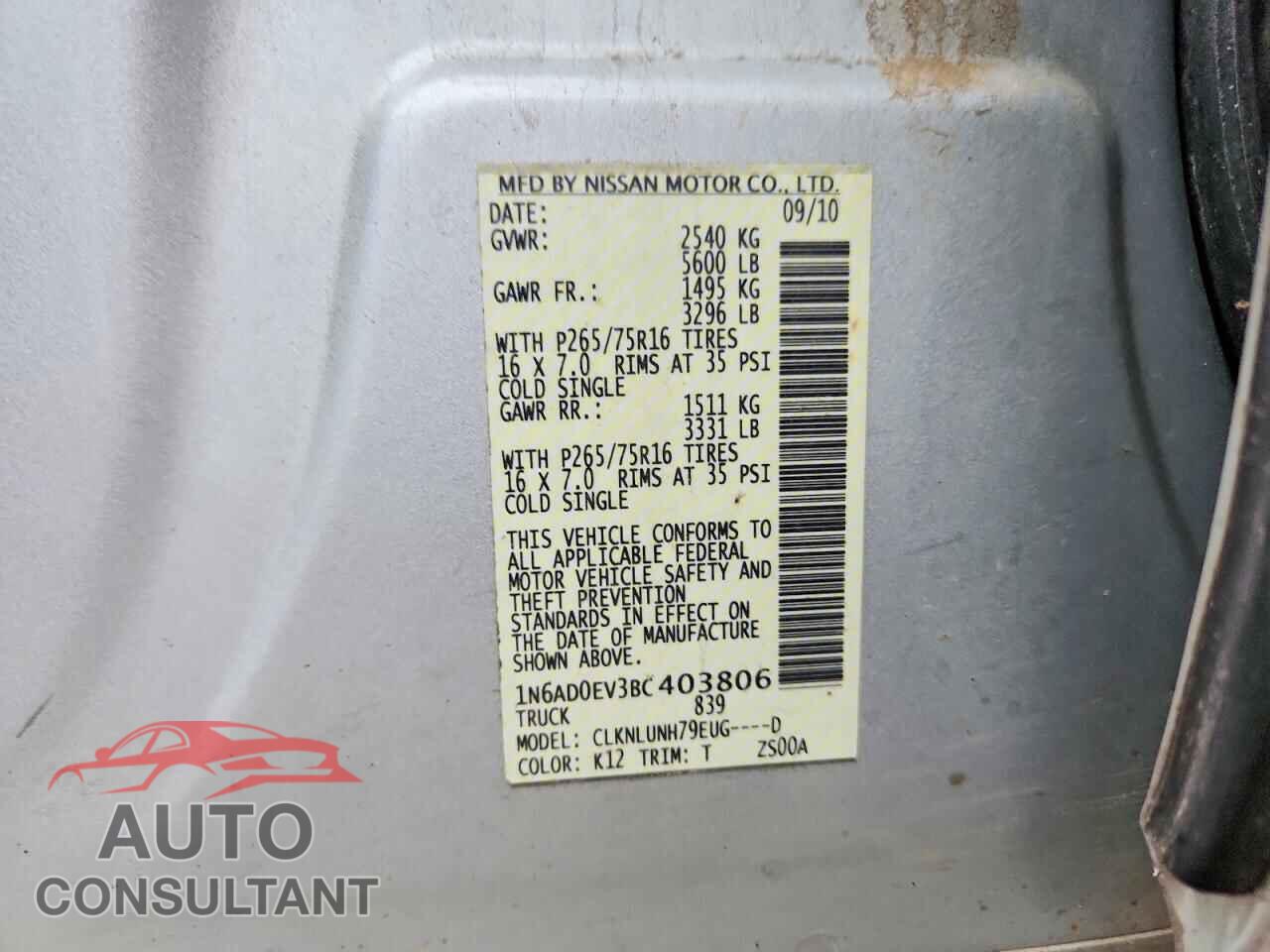 NISSAN FRONTIER 2011 - 1N6AD0EV3BC403806