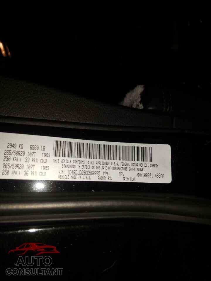 DODGE DURANGO 2019 - 1C4RDJDG9KC560285