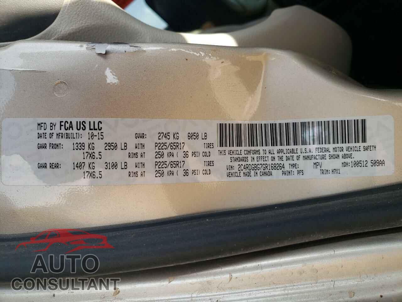 DODGE CARAVAN 2016 - 2C4RDGBG7GR168264