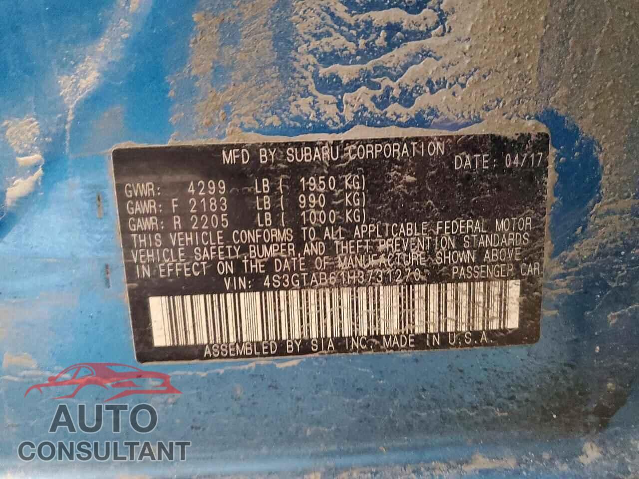 SUBARU IMPREZA 2017 - 4S3GTAB61H3731270
