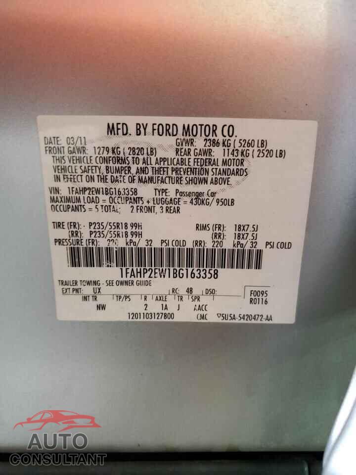 FORD TAURUS 2011 - 1FAHP2EW1BG163358