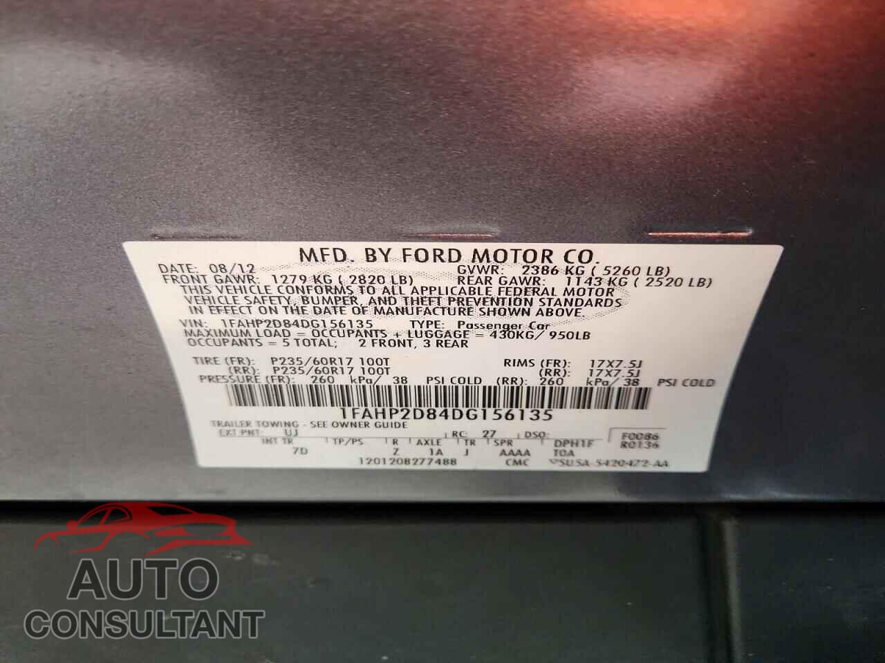 FORD TAURUS 2013 - 1FAHP2D84DG156135
