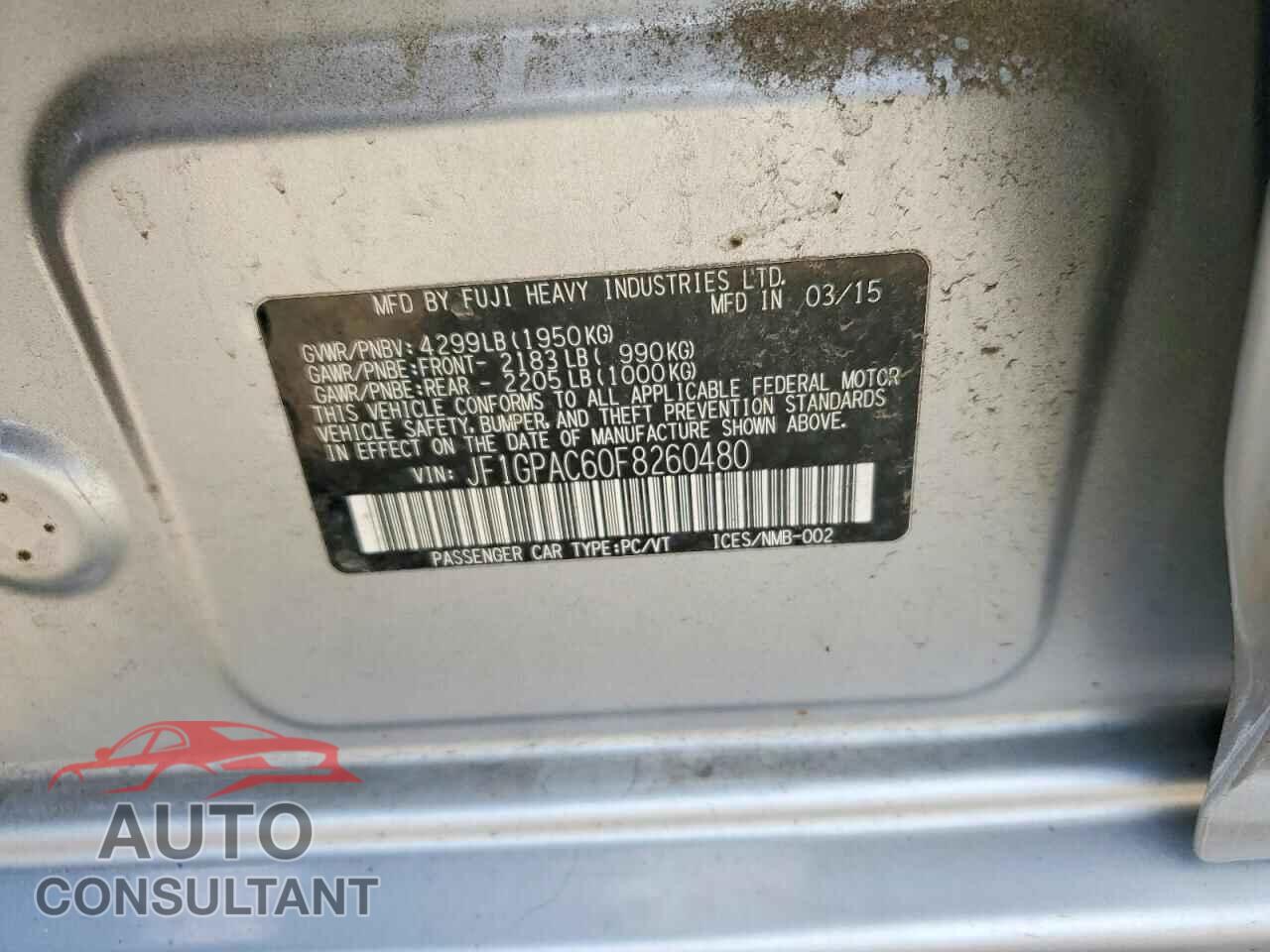 SUBARU IMPREZA 2015 - JF1GPAC60F8260480