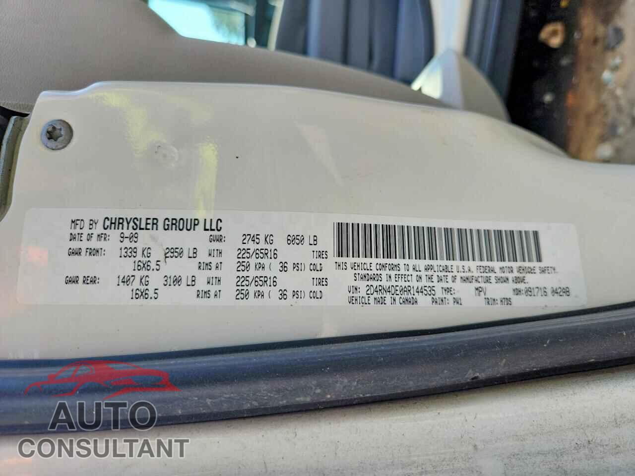 DODGE CARAVAN 2010 - 2D4RN4DE0AR144535