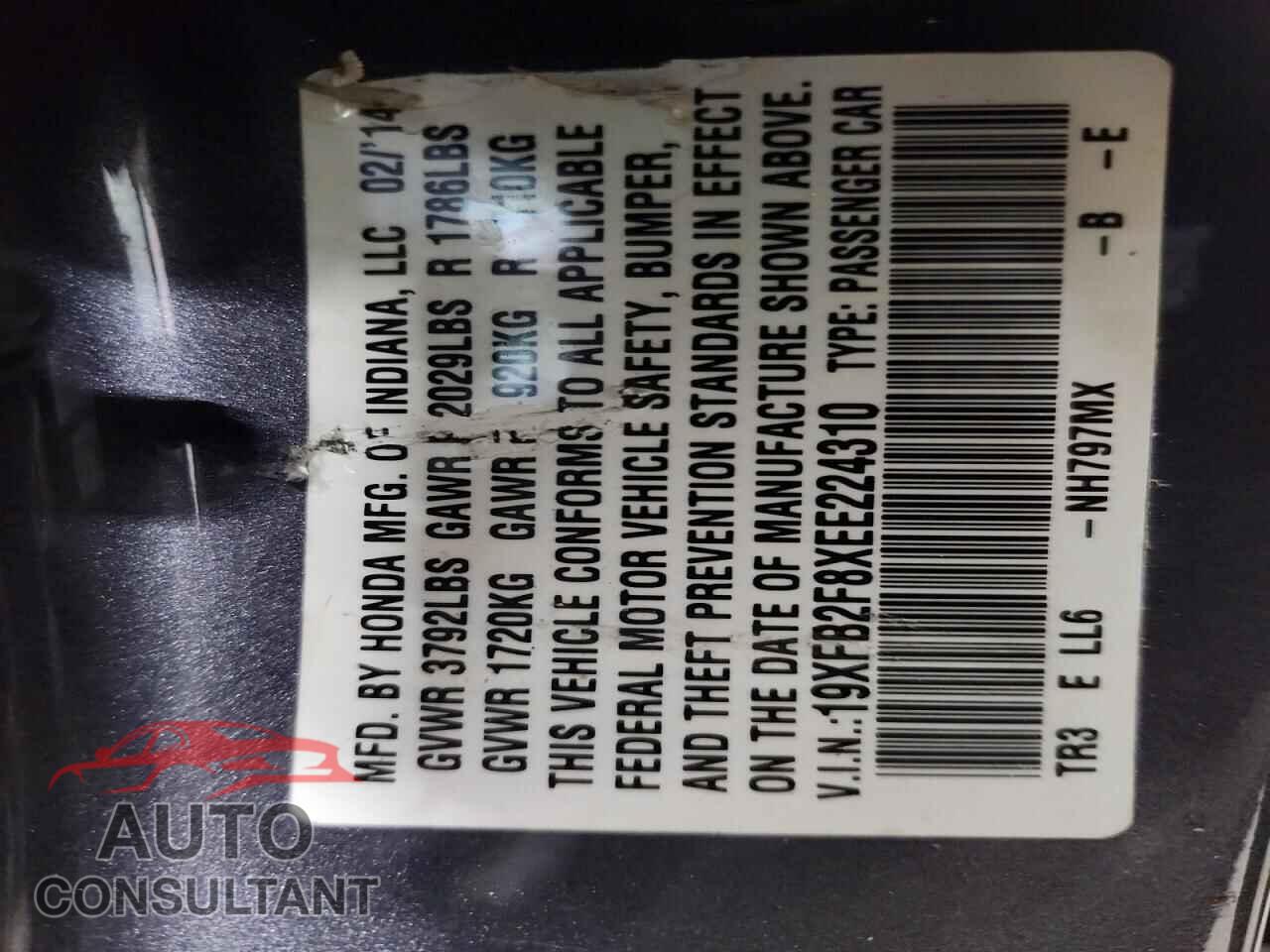 HONDA CIVIC 2014 - 19XFB2F8XEE224310