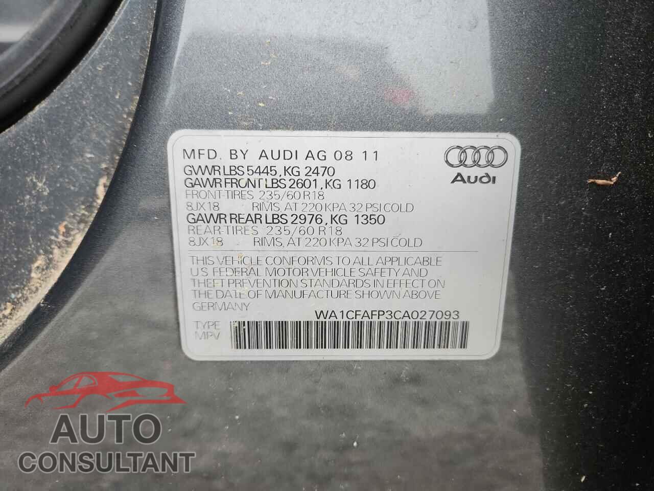 AUDI Q5 2012 - WA1CFAFP3CA027093